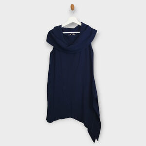 Soft Surroundings Tunic Women Small Navy Blue Cowl Neck Asymmetric Crinkle Dress